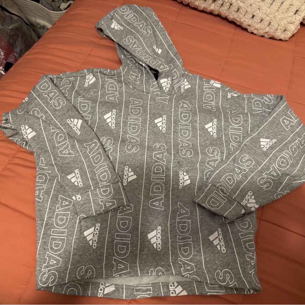 adidas Grey Hoodie with White Logo Print